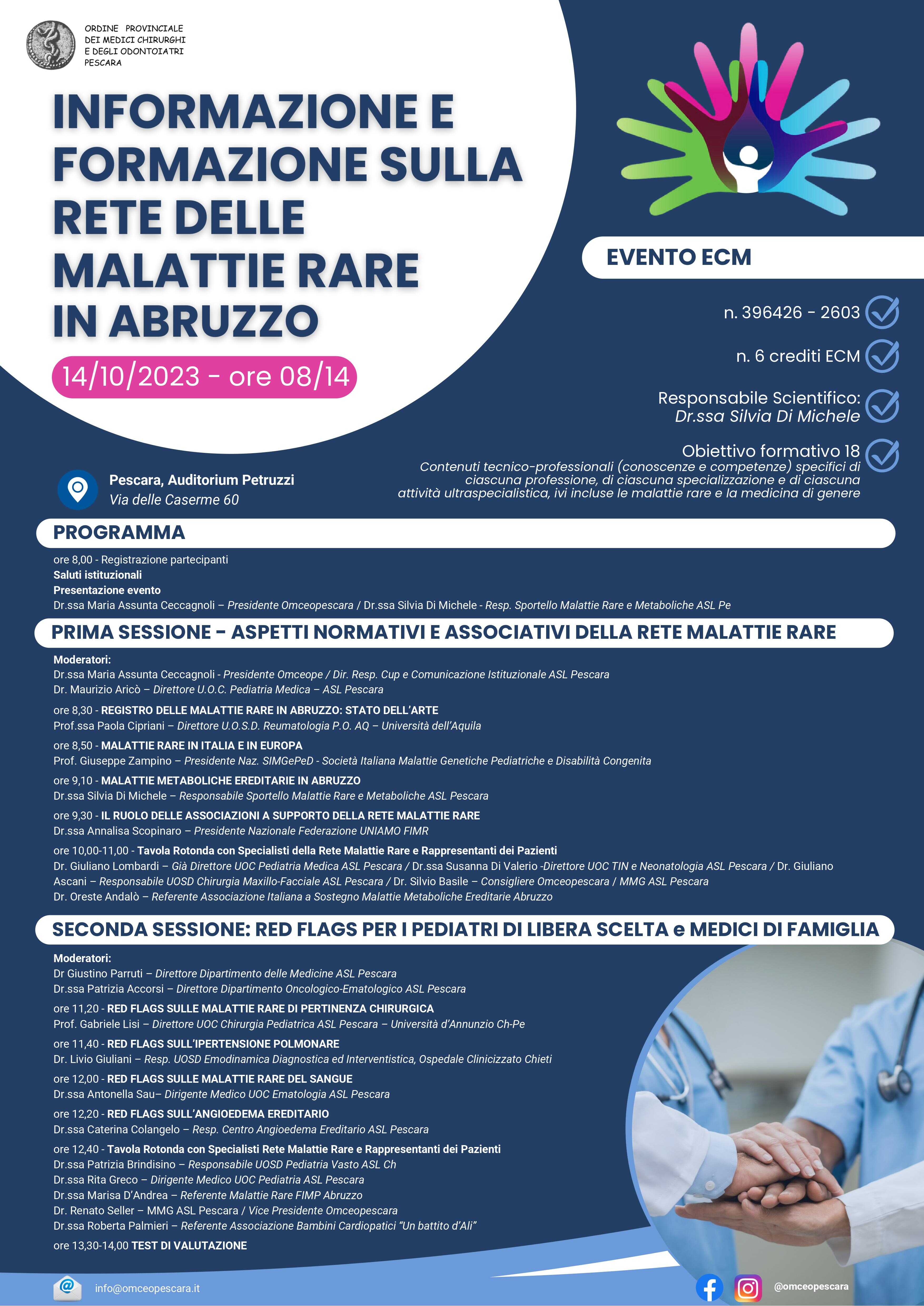 Clicca per accedere all'articolo INFORMAZIONE E FORMAZIONE SULLA RETE DELLE MALATTIE RARE IN ABRUZZO