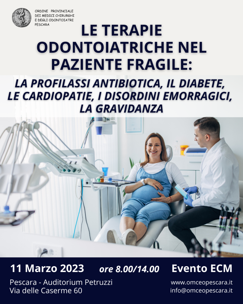 Clicca per accedere all'articolo LE TERAPIE ODONTOIATRICHE NEL PAZIENTE FRAGILE: LA PROFILASSI ANTIBIOTICA, IL DIABETE, LE CARDIOPATIE, I DISORDINI EMORRAGICI, LA GRAVIDANZA