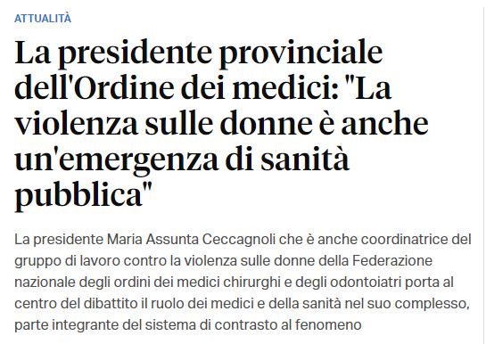 Clicca per accedere all'articolo La presidente provinciale dell'Ordine dei medici: "La violenza sulle donne è anche un'emergenza di sanità pubblica"